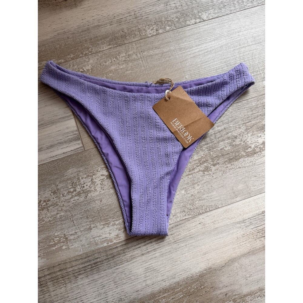 Berlook Women's cheeky bikini swim bottoms Purple Solid Textured Size S